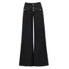 YECHUAN # Jeans acampanados rectos de color denim original vintage para mujer, nuevo estilo de otoño, abotonados, corte holgado, jeans de campana fluidos