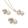 Brincos de Pérola com Flor em Esmalte Gotejado com Agulha 925 Joias de Luxo Acessível Brincos de Alta Qualidade Conjunto de Pingente de Colar Elegante de Nicho para Mulheres