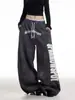 Pantalones Casuales con Degradado Lavado Retro 2025 para Hombres y Mujeres, Pantalones de Chándal Ajustados y Holgados con Letras Pintadas tipo Spray Americano y Cimitarra