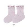 Calcetines para Bebé Primavera y Verano Estilo Nuevo Algodón Peinado Transpirables Calcetines de Encaje Color Caramelo Hilo de Puntos Calcetines de Media Pantorrilla para Niñas Clase A