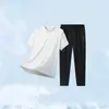 Conjunto Esportivo de Seda de Gelo de Alta Qualidade Estilo Pai para Homens, Roupa Casual de Verão com Manga Curta para Homens de Meia-Idade e Idosos