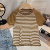 Camiseta de Manga Corta a Rayas Retro Estilo Japonés para Mujer Verano Tejida Nueva Ins Estilo Hong Kong Chic Corta Top de Punto Chica Picante