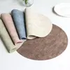 Jogo Americano Redondo de Couro PVC com Borda Oleada Padrão de Tecido Estilo Nórdico Jogo Americano Ocidental Tapete de Mesa de Hotel À Prova d'Água e de Óleo