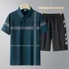 Conjunto Nuevo de Polo de Verano para Hombre Día del Padre Seda de Hielo Manga Corta Pantalón Largo Conjunto de Dos Piezas Ropa Deportiva Casual para Papá
