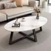 Mesa de centro de ardósia para sala de estar, adequada para casas pequenas, estilo moderno de luxo leve, mesa de centro moderna e simples, mesa pequena oval nórdica