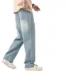 Jeans Rasgados Lavados con Efecto Desgastado Estilo Retro Americano para Hombre, Pierna Ancha Recta Holgada Casual Largos, Primavera y Otoño 2026