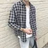 Camisa de Cuadros Estilo Hong Kong Primavera y Otoño para Hombre Manga Larga Moda Coreana Chaqueta Atractiva Camisa Casual para Pareja Holgada