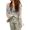 Verano Nuevo Camisa de Malla Protección Solar para Mujer, Camiseta Top de Mujer de Manga Larga Tie-Dye Nicho, Estilo Fino
