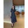 M home Italia lujo ligero! Vestido Midi Vintage Negro y Blanco de Lunares Polo Cuello en V Cintura Ajustada Adelgazante Algodón Tul