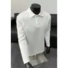 Camisa Polo Empalmada Retro Americana para Hombre, Marca de Tendencia Primavera y Otoño, Camisa Base Pesada Casual Holgada Desestructurada de Manga Larga