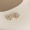 Aretes de Concha Natural con Textura de Lujo Accesible Francés para Mujer, Aretes de Zirconia Versátiles de Alta Gama, Aretes Dulces y a la Moda