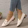 Mocasines de mujer de talla grande con hebilla metálica de perlas, zapatos poco profundos de punta fina, tacón grueso, adecuados para ir al trabajo