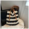 Bolso de Punto Rayado Versátil Estilo Coreano Transfronterizo 2026 Nueva Moda Bolso de Hombro Tipo Cubeta de Gran Capacidad con Perlas