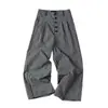 Pantalones casuales de cuadros retro americanos para mujer y hombre, marca de moda de verano, pantalones anchos simples de múltiples botones, holgados y fluidos, pantalones de algodón hasta el suelo