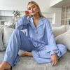 2024 Europa y América Holgado Chifón Cómodo Manga Larga Pantalones Pijama de Verano Traje para Mujer Transfronterizo Ropa para el Hogar Venta al por Mayor