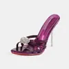 Zapatos de mujer Roman retro francés con bola de pedrería y tira fina, nuevo modelo transfronterizo de comercio exterior, sandalias transparentes de tacón alto fino de cristal
