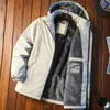 Casaco Corta-Vento de Inverno Masculino com Capuz Acolchoado de Algodão Jaqueta Acolchoada de Algodão com Forro de Lã Espessada Quente para Outono e Inverno