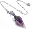Comércio Exterior Novos Produtos Prata Antiga Cristal Colorido Pêndulo Pedra Semi-preciosa Pedra Colorida Resina Pêndulo Hexágono Cone Pingente
