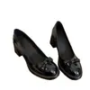 Combine com novos sapatos de outono de bico baixo Bai 2026 saltos altos com laço salto grosso sapatos pequenos de couro saia francesa