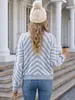 Bestseller transfronterizo: Suéter de punto para mujer de otoño e invierno, cuello medio alto, con patrón de espiga, colores contrastantes, diseño jacquard, corte holgado, hombros caídos, acanalado