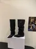 Botas de moda Chuyuji estilo coreano de punta, plisadas, apiladas, 2026, nuevas, sin cordones, altas, con tacón grueso, para montar, para mujer