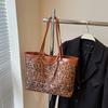 Bolso de Lona Estilo Nicho Estampado Leopardo Estilo Casual Perezoso de Moda para Mujer Bolso de Hombro de Gran Capacidad para Viaje