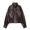 Roupas femininas transfronteiriças 2026 Moda europeia e americana blusa solta com decoração de aba de bolso e efeito couro K526249