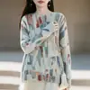 Outono/Inverno 2026 Novo Tricô de Lã Cashmere Gola Redonda Manga Longa Feminino Estampado Macio Escovado Fofo Suéter de Lã Top