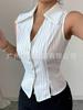 Comercio Exterior Transfronterizo Ropa de Mujer 2025 Verano Nuevo Estilo Europeo y Americano Camisa de Rayas sin Mangas Ajustada Camisa Cardigan Top