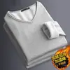 Camiseta de Manga Longa com Forro de Fleece Roupa Íntima Masculina Outono e Inverno Nova Roupa de Casal Solta Tamanho Plus Roupa Interna Espessada Quente