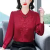 Nueva Blusa de Seda Satín Morada Estilo Chino para Mujer, Camisa de Manga Larga, Nuevo Modelo Primavera y Otoño, Camisa Bordada de Seda de Morera Estilo Nacional
