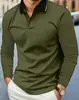 2025 Camisa Polo Masculina de Manga Longa Europeia e Americana Primavera e Outono Nova Estampa 3D Casual de Negócios Camisa Polo com Botão