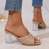 Sandalias de Tacón Cuadrado Casual de Color Sólido de Talla Grande para Verano 2025 Ropa Exterior Venta Directa de Fábrica Comercio Exterior Transfronterizo Calzado para Mujer