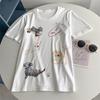 Camiseta de Manga Corta de Algodón con Estampado de Dibujos Animados, Estilo Nuevo de Verano, Refrescante, para Mujer, con Lentejuelas Pesadas, Top Versátil de Moda Casual Divertida