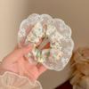 Lenço Quadrado Vazado Branco Cereja de Renda Feito à Mão Scrunchie Doce Feminino Rabo de Cavalo Elástico de Cabelo