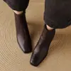 Novas botas femininas de salto alto para outono e inverno para comércio exterior, tamanhos 33 a 40, couro bovino, salto grosso, bico quadrado, zíper lateral, botas pretas da moda