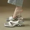 Sandalias Chuyuji de Punta Cuadrada con Tacón Irregular y Punta Abierta para Mujer 2026 Nuevas de Verano Plateadas Sandalias de Tacón Medio de 5 cm