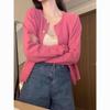 Cárdigan de Punto Rojo Rosa Estilo Perezoso Único para Mujer Principios de Primavera Atmósfera Suave Chaqueta Suéter Hermosa Prenda Superior