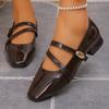 Zapatos de Tacón Bajo Mary Jane Negros de Comercio Exterior para Mujer en Otoño Diseño de Nicho Correa Fina Elegantes de Punta Cuadrada Zapatos de Mujer