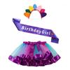 Conjunto de cumpleaños para niñas europeas y americanas, falda tutú redonda, correa para el hombro, tocado colorido para cumpleaños de niña.