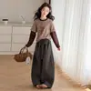 Conjunto de Duas Peças para Meninas Primavera e Outono 2026 Novo Estilo Coreano Moda Falso Conjunto de Duas Peças Camiseta Calça de Perna Larga Calça Casual de Corte Assimétrico