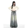 Calça larga estilo retrô americano desgastada para mulheres, tendência outono e inverno 2026, nova, versátil, afunilada e emagrecedora