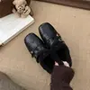 Zapatos de Cuero que Aumentan la Altura Interior, Mocasines de Suela Gruesa Forrados de Borrego, Zapatos Peludos de Otoño e Invierno para Mujer, Zapatos de Algodón Cálidos y Engrosados, Zapatos de Tacón Bajo Cuadrados