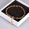 S43 Pulseira Curta Grão de Café Nariz de Porco Oval Europeia Francesa Americana Simples Aço Titânio Banhado a Ouro 18K Pulseira Feminina