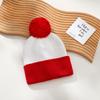 Gorro Navideño Bloque de Color, Gorro Rayado Rojo con Pompón para Halloween, Gorro Navideño Rojo y Blanco, Gorro Tejido, Nuevo Conjunto a Juego para Padres e Hijos
