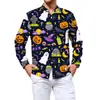 Camisas Masculinas Série Halloween Europeia e Americana 2025 Novas Camisas de Manga Longa Estampagem Digital 3D Camisas Coloridas para Homens