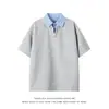 Camiseta de Manga Corta con Solapa High Street Ruda Fresca Marca de Moda Verano Manga de Cinco Puntos Cuadros Vintage Holgada para Hombre Casual Americano