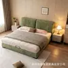 Cama moderna minimalista oreja de elefante, cama de tela chenilla, cama doble con gran almacenamiento, dormitorio principal minimalista italiano
