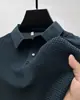 Camiseta de Malla Fresca de Seda de Hielo de Manga Corta para Hombre con Cuello de Camisa Verano Nuevo Color Sólido Camisa Polo sin Cierre de Manga Media Ropa para Hombre