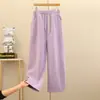Calça Banana de Costura Moda com Cordão Duas Formas Primavera Versátil Casual Bolso de Algodão Calça Reta